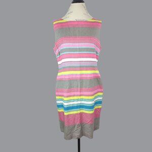 Tahari Linen Dress 12 Large Pink Gray Midi
